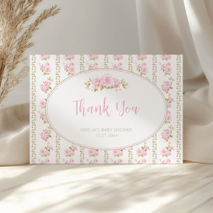 Vintage Elegant Floral Pink Rose Thank You Card