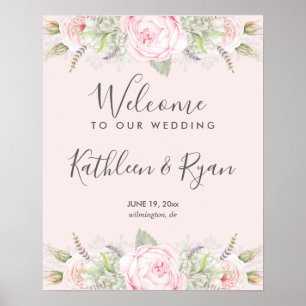 Vintage Elegant Floral Pinks Grey Any Colour Paper Poster