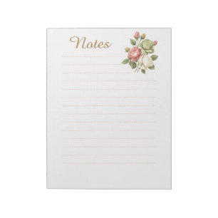 Vintage Elegant Floral Roses Lined Notes Notepad
