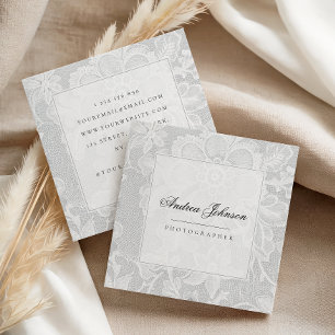 Vintage Elegant Floral White Lace Square Business Card