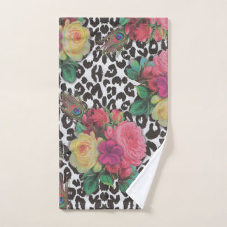 vintage elegant flowers cheetah peacock floral hand towel