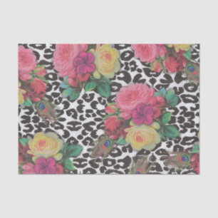 vintage elegant flowers cheetah peacock floral  tissue paper