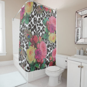 vintage elegant flowers cheetah shower curtain