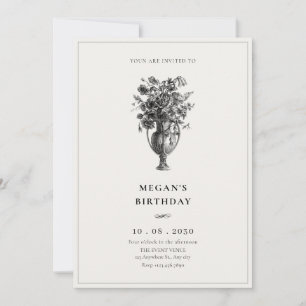 Vintage elegant flowers in antique vase birthday invitation