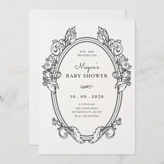 Vintage elegant frame art baby shower invitation (Front/Back)