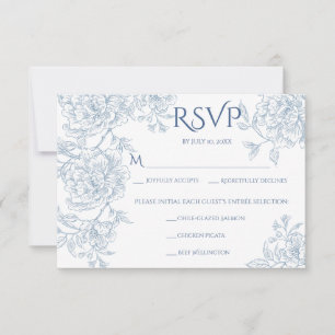 Vintage Elegant French Blue Floral Toile Birds RSVP Card