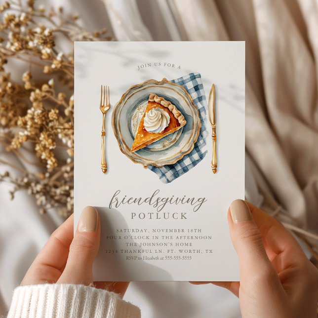 Vintage Elegant Friendsgiving Pumpkin Pie Invitation (Creator Uploaded)