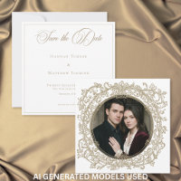 Vintage Elegant Gold Crest Garden Photo Wedding