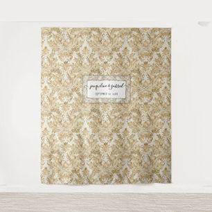 Vintage Elegant Gold Damask Wedding Photo Backdrop Tapestry