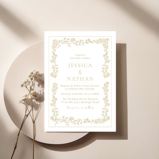 Vintage Elegant Gold Floral Frame Wedding Invitation (Creator Uploaded)