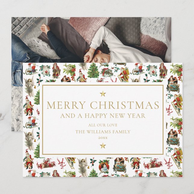 Vintage Elegant Gold Photo Christmas Holiday Card (Front/Back)