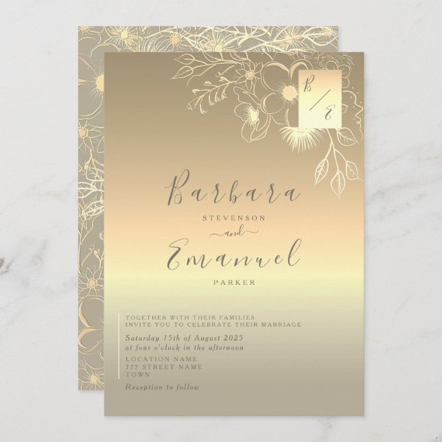 Vintage Elegant Gold Wedding Invitation (Front/Back)