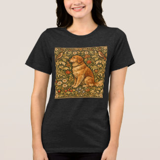 Vintage elegant Golden Retriever boho painting Tri-Blend Shirt