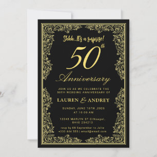  Vintage Elegant Golden  Wedding Anniversary Invitation