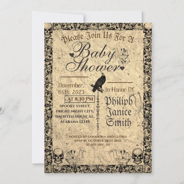 Vintage Elegant Gothic, Halloween Baby Shower Invitation (Front)