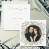 Vintage Elegant Green Crest Garden Photo Wedding