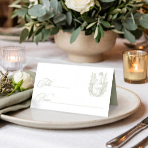 Vintage Elegant Green Crest Garden Wedding Place Card