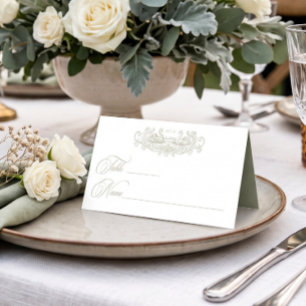 Vintage Elegant Green Crest Garden Wedding Place Card