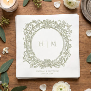 Vintage Elegant Green Swan Crest Garden Wedding Napkin
