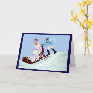Vintage Elegant Greyhound Couple with Sleigh Card