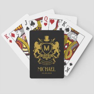 Vintage Elegant Groomsmen Gift Lion Emblem Badge Playing Cards
