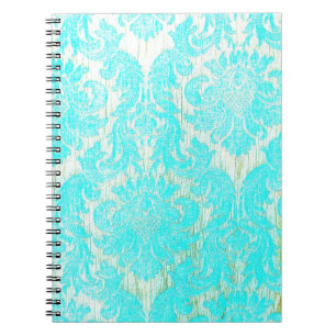 vintage elegant hipster gold turquoise damask chic spiral notebook