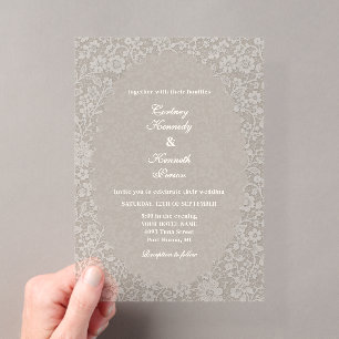 Vintage Elegant Ivory Lace Romantic Beige Wedding Acrylic Invitations