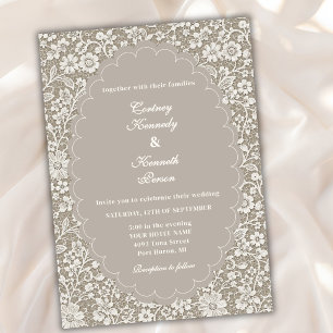 Vintage Elegant Ivory Lace Romantic Beige Wedding Invitation