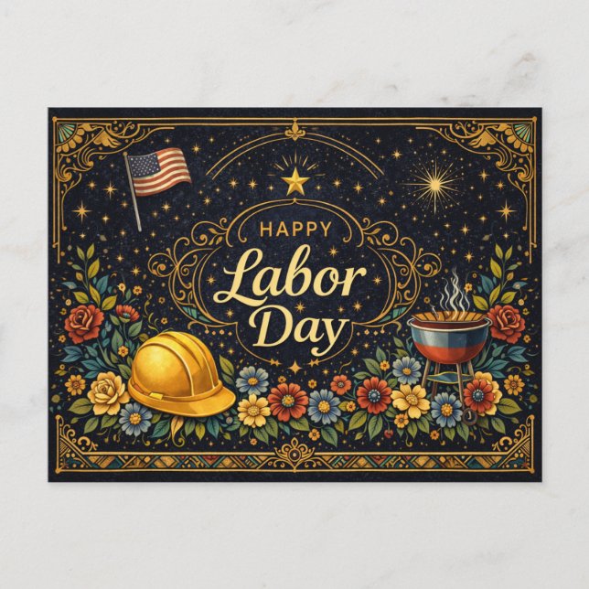 Vintage Elegant Labor Day  Holiday Postcard (Front)