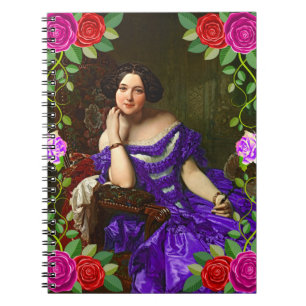 Vintage Elegant Lady Blue Violet Dress Floral Notebook