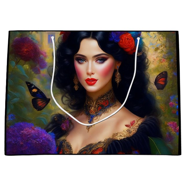 Vintage Elegant Lady In Black Large Gift Bag (Front)