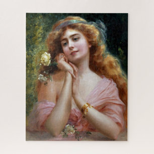 Vintage Elegant Lady In Pink With Yellow Jigsaw Puzzle