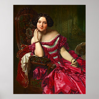 Vintage Elegant Lady In Red Dress Poster