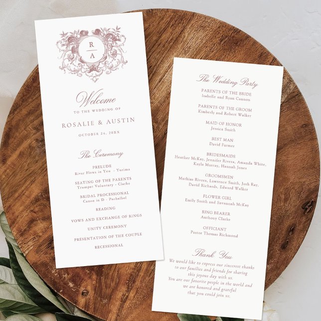 Vintage Elegant Leafy Floral Crest Wedding Programme (Creator Uploaded)