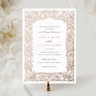 Vintage Elegant Leafy Vine Frame Gold Foil Wedding