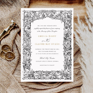 Vintage Elegant Leafy Vines Border Frame Wedding Invitation