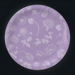 Vintage Elegant Lilac Lavender Floral Garden Paper Plate<br><div class="desc">Welcome to the world of Vintage Lilac Lavender Floral paper plates! Whether you’re planning a baby shower or you simply love the beauty and charm of vintage-inspired design, these paper plates add a subtle touch of elegance to every occasion. With a delicate white vintage line art flower pattern on a...</div>