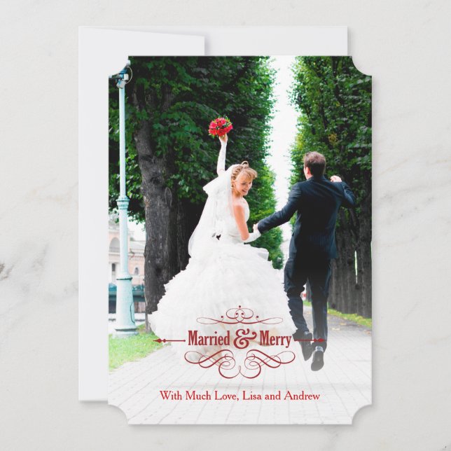 Vintage Elegant Married and Merry Holiday Card (Front)