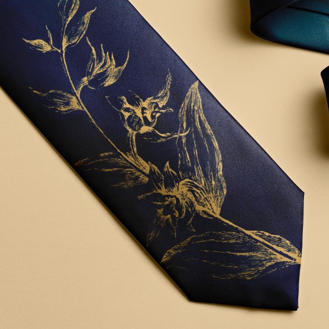 Vintage elegant navy gold floral tie (Creator Uploaded)