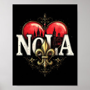 Vintage Elegant Nola Fleur-de-lis Heart Nola Stron Poster