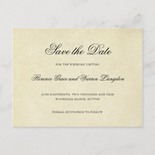 Vintage Elegant Non Photo Wedding Save the Date Announcement Postcard