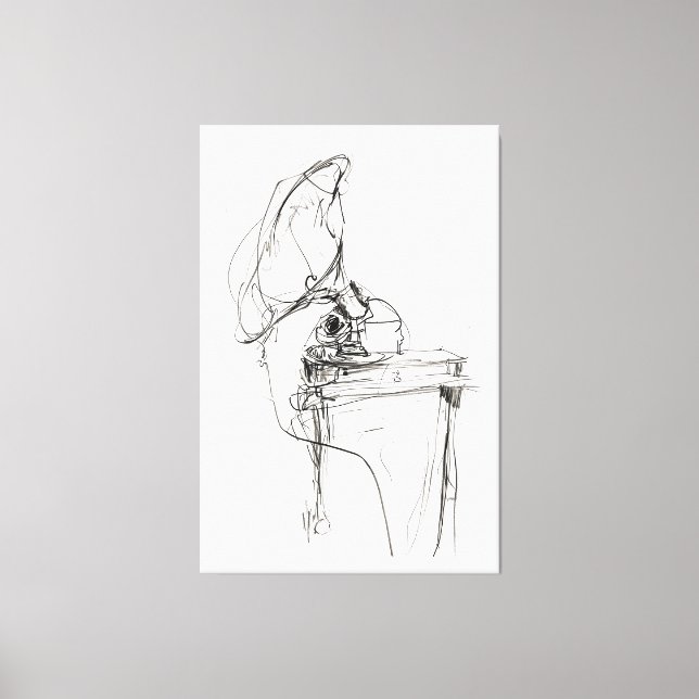 Vintage Elegant Old Gramophone Sketch - Premium Canvas Print (Front)