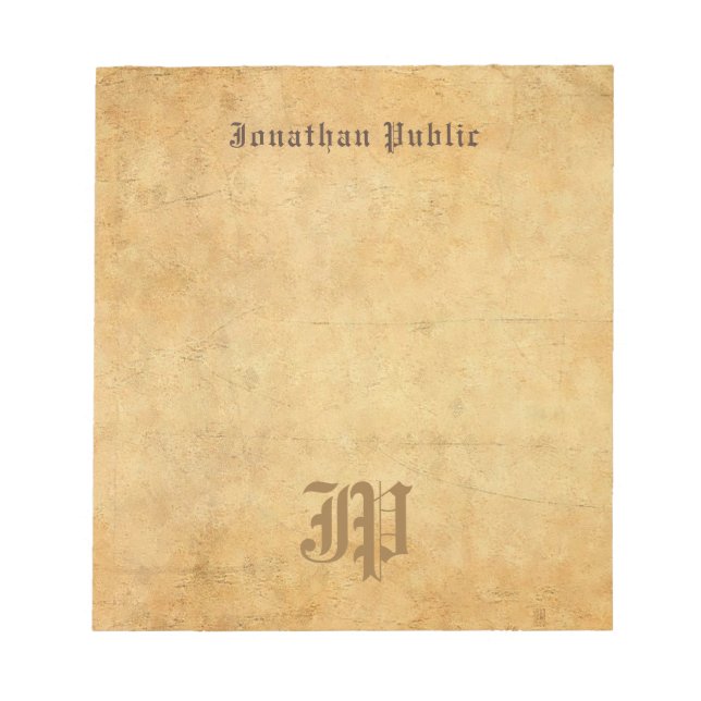 Vintage Elegant Old Paper Look Template Monogram Notepad (Front)