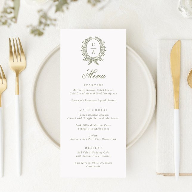 Vintage Elegant Olive Leaf Botanical Wreath Menu (Creator Uploaded)