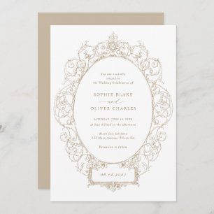 Vintage Elegant Ornament Floral Leaf Frame Wedding Invitation