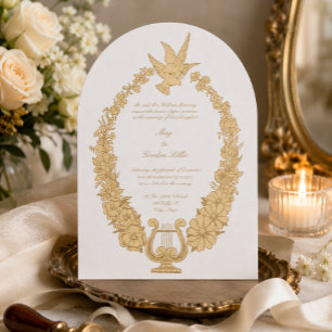 Vintage Elegant Ornate Doves Flowers & Harp Border Invitation