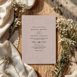 Vintage Elegant Ornate Embossing QR Code Wedding Invitation
