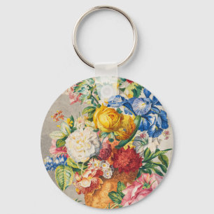 Vintage Elegant Pastel Floral Botanical Wall Art Key Ring