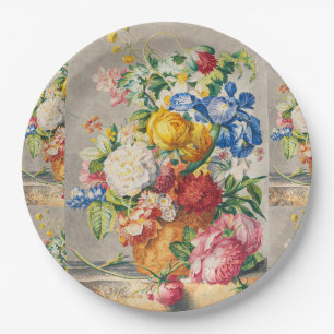 Vintage Elegant Pastel Floral Botanical Wall Art Paper Plate