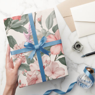 Vintage Elegant Pink Garden Watercolor Pattern Wrapping Paper